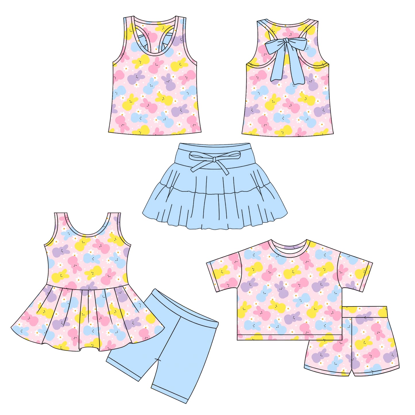 26.1.7 custom each style moq 5 eta 6-8week Sibling Sister bunny baby short sleeve shorts sets 3 match design