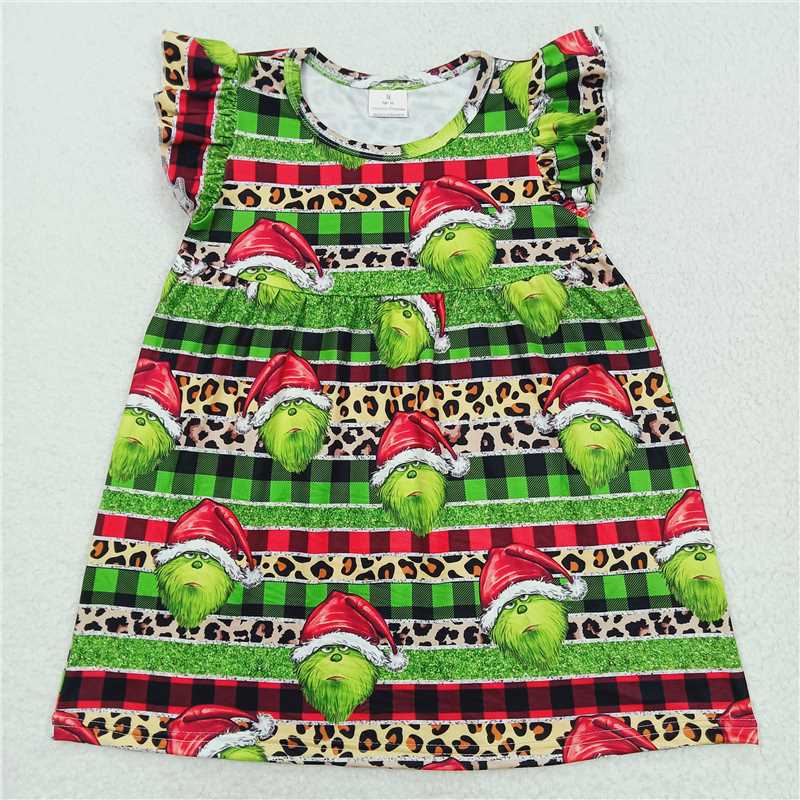 Hatted Green Monster Leopard Print Red and Green Plaid Flying Sleeve Dress 戴帽绿怪豹纹红绿格子飞袖裙