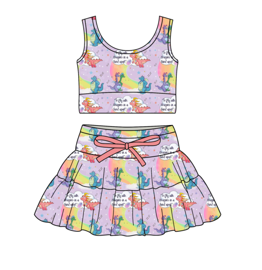 Custom moq 5 mix size milk silk baby girl clothes summer cartoon sleeveless skirts sets