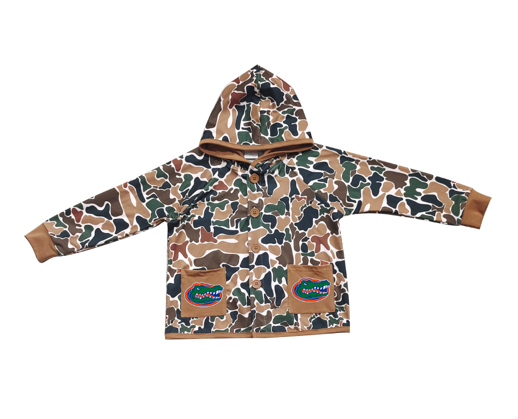 Custom moq 5 mix size milk silk baby boys clothes team summer camouflage button hooded long sleeve top-25.11.25