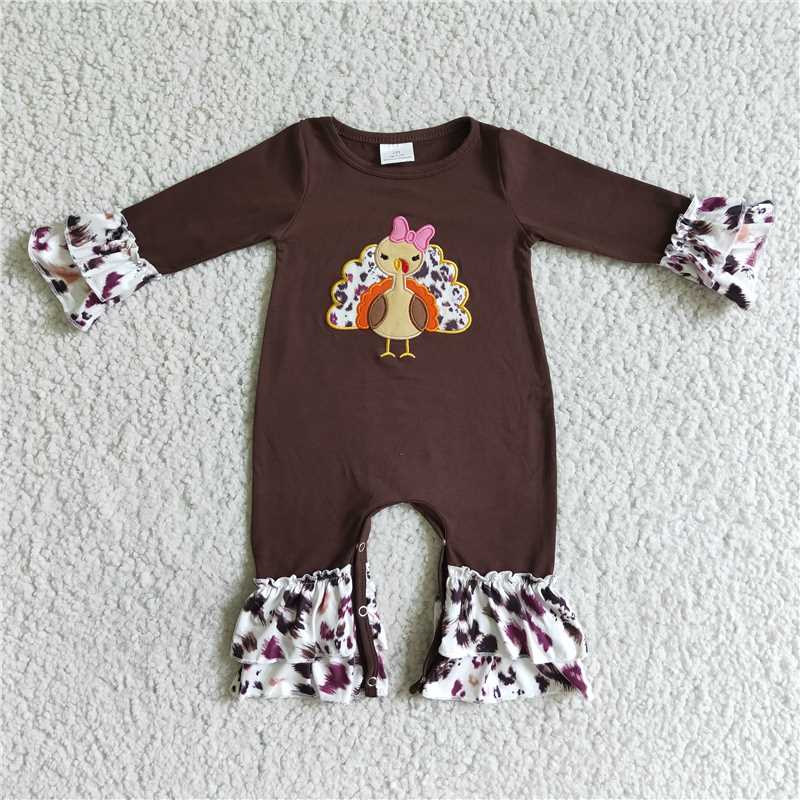 RTS NO MOQ(In Stock ) LR0038 Embroidered Turkey Long Sleeve Bodysuit