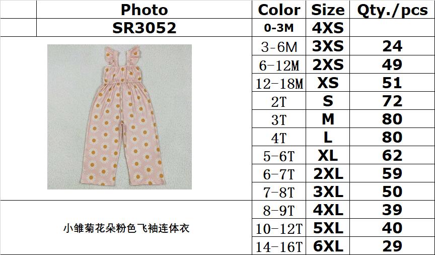 RTS NO MOQ SR3052 Pink daisy flower flying sleeves jumpsuit