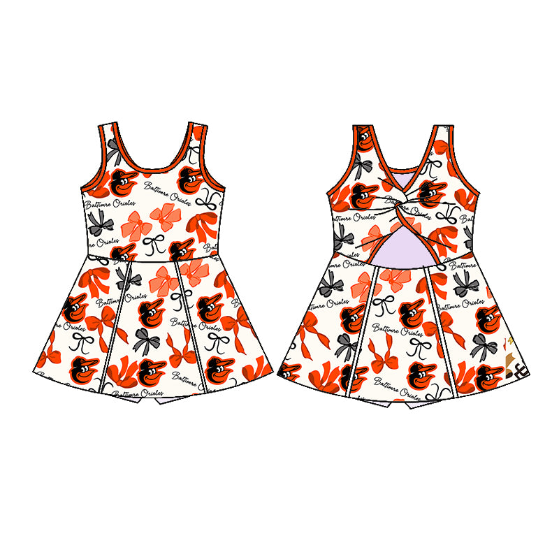 Custom moq 5 mix sizes summer teams baby girls clothes team orange short sleeve skirts shorts sets dress 1 and dress 2 and dress 3 and dress 4-25.5.19