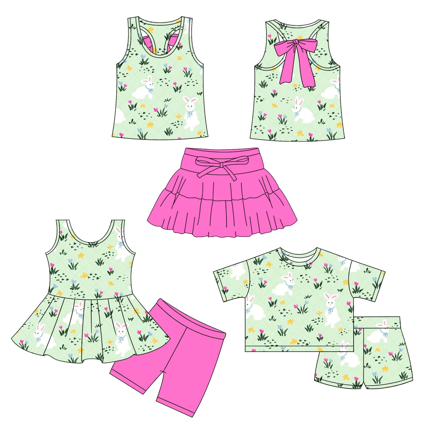 26.1.7 custom each style moq 5 eta 6-8week Sibling Sister bunny baby short sleeve shorts sets 3 match design
