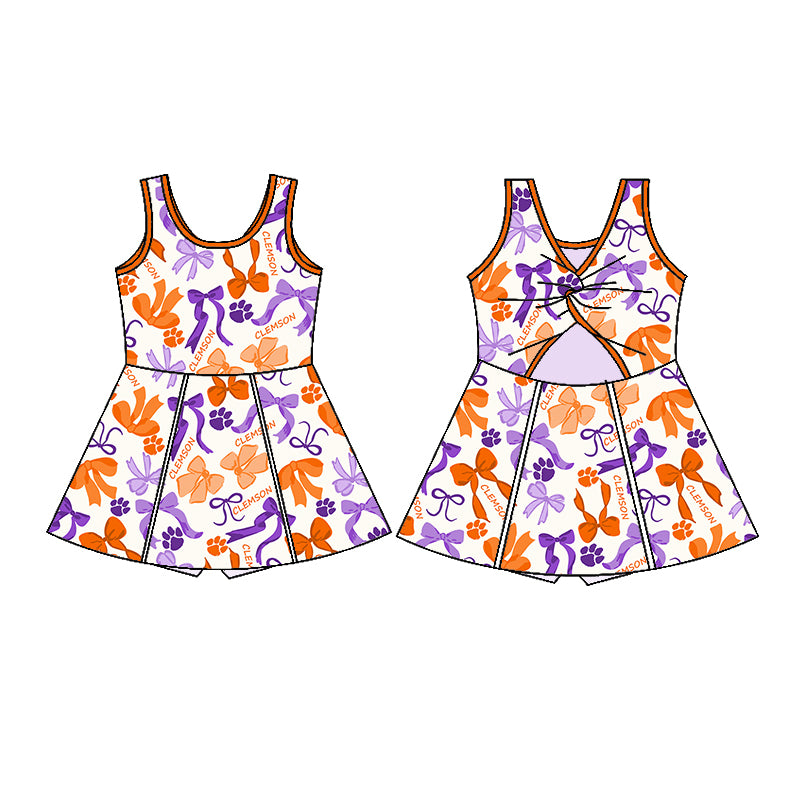 Custom moq 5 mix sizes summer teams baby girls clothes team orange short sleeve skirts shorts sets dress 1 and dress 2 and dress 3 and dress 4-25.5.15