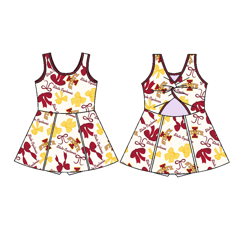 Custom moq 5 mix sizes summer teams baby girls clothes team brick red short sleeve skirts shorts sets dress 1 and dress 2 and dress 3 and dress 4-25.5.22