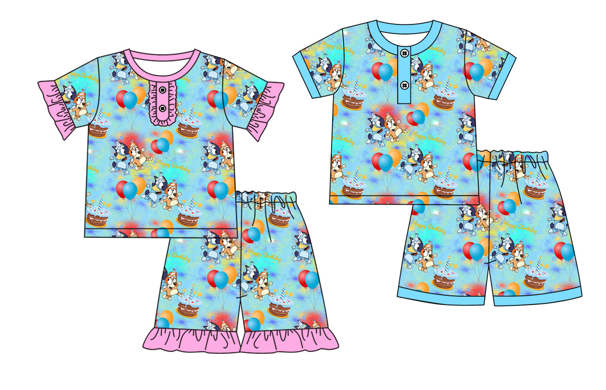 3.18 custom each style moq 5eta 4-6week Sibling Sister cartoon dog baby girl sets 1 and sets 2 match family design