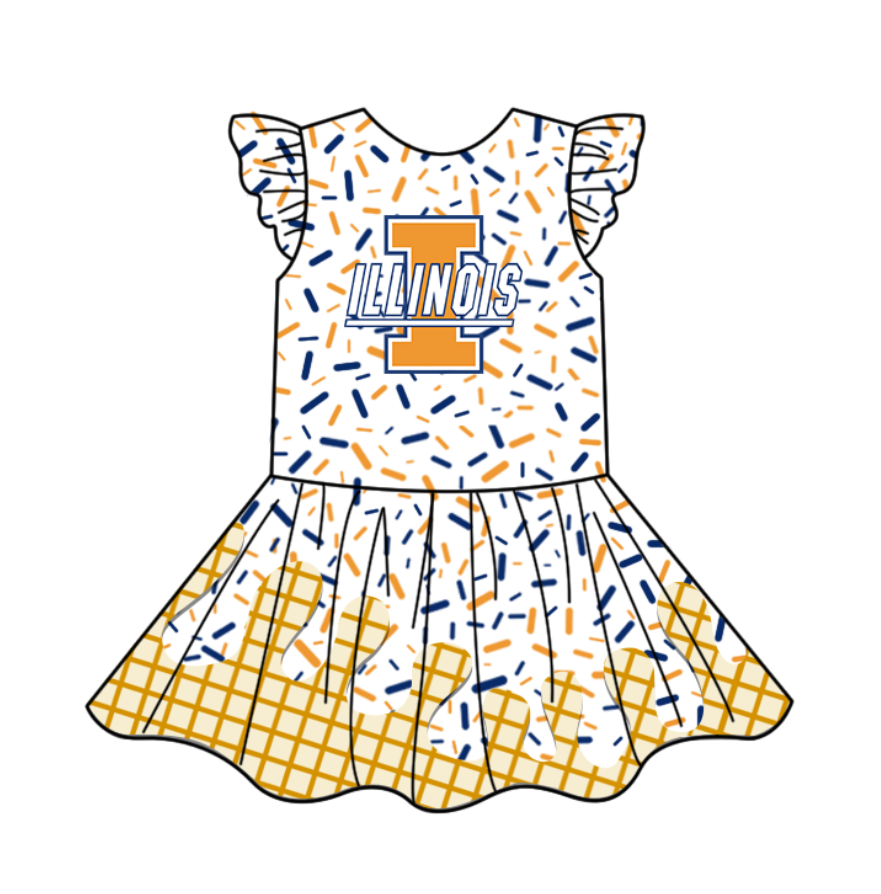 custom moq 3 eta 6-7weeks baby girls clothes team gold flying Sleeves Dress-25.4.30