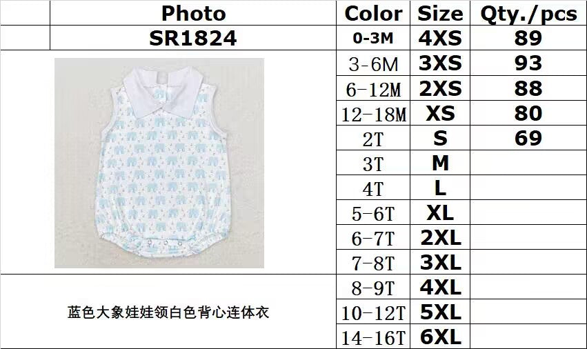 RTS no moq SR1824 Blue elephant doll collar white vest bodysuit