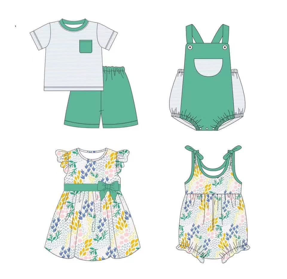 Custom summer baby girls clothes short sleeve shorts sets romper dress