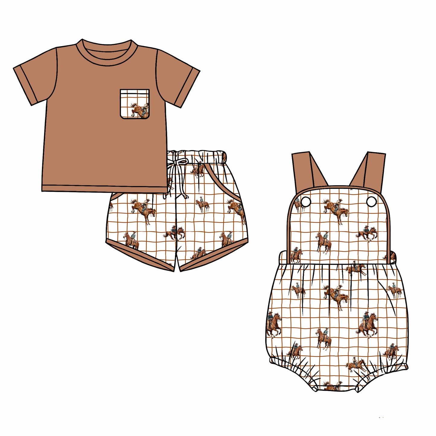 26.1.2 custom each style moq 5 eta 6-8week Sibling Sister riding horse baby boy short sleeve shorts sets and romper match design