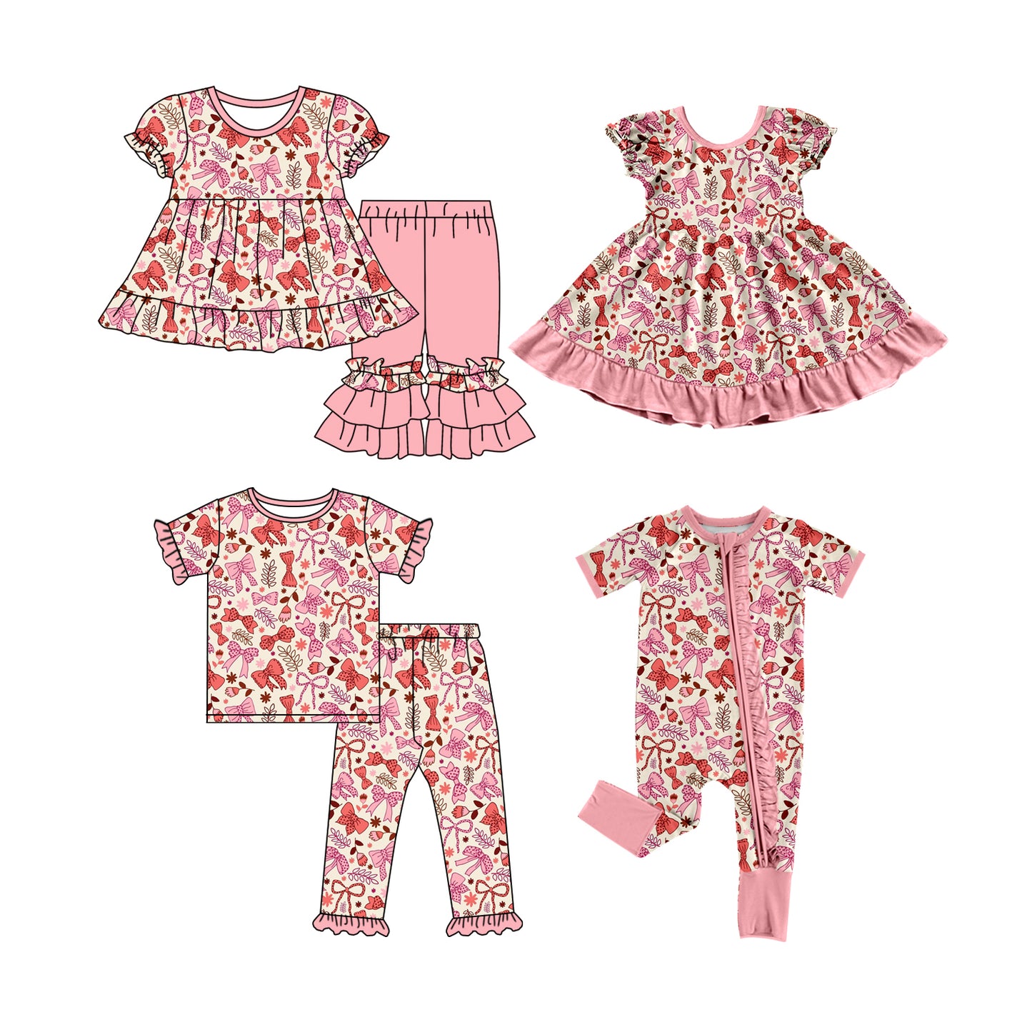 25.12.2 custom each style moq 5 eta 6-8week Sibling Sisters bow baby girl short sleeve pants sets 2 and dress and rompers match family design