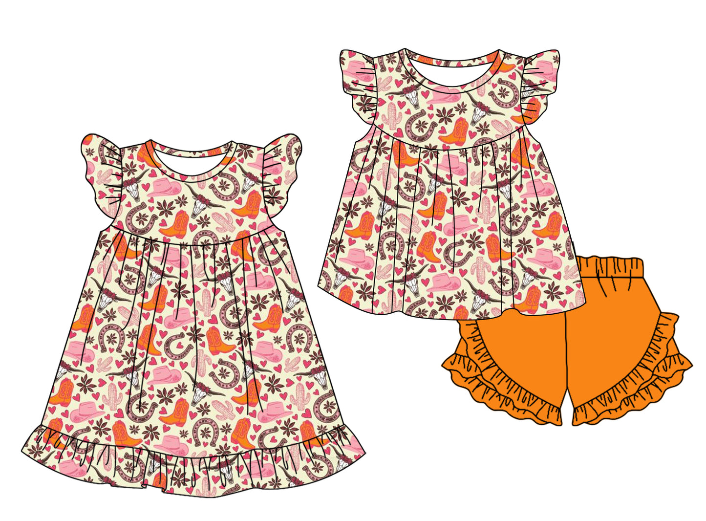 12.31 custom each style moq 5eta 4-6week Sibling Sister boot hat catcus baby girl short sleeve shorts sets and dresses match design