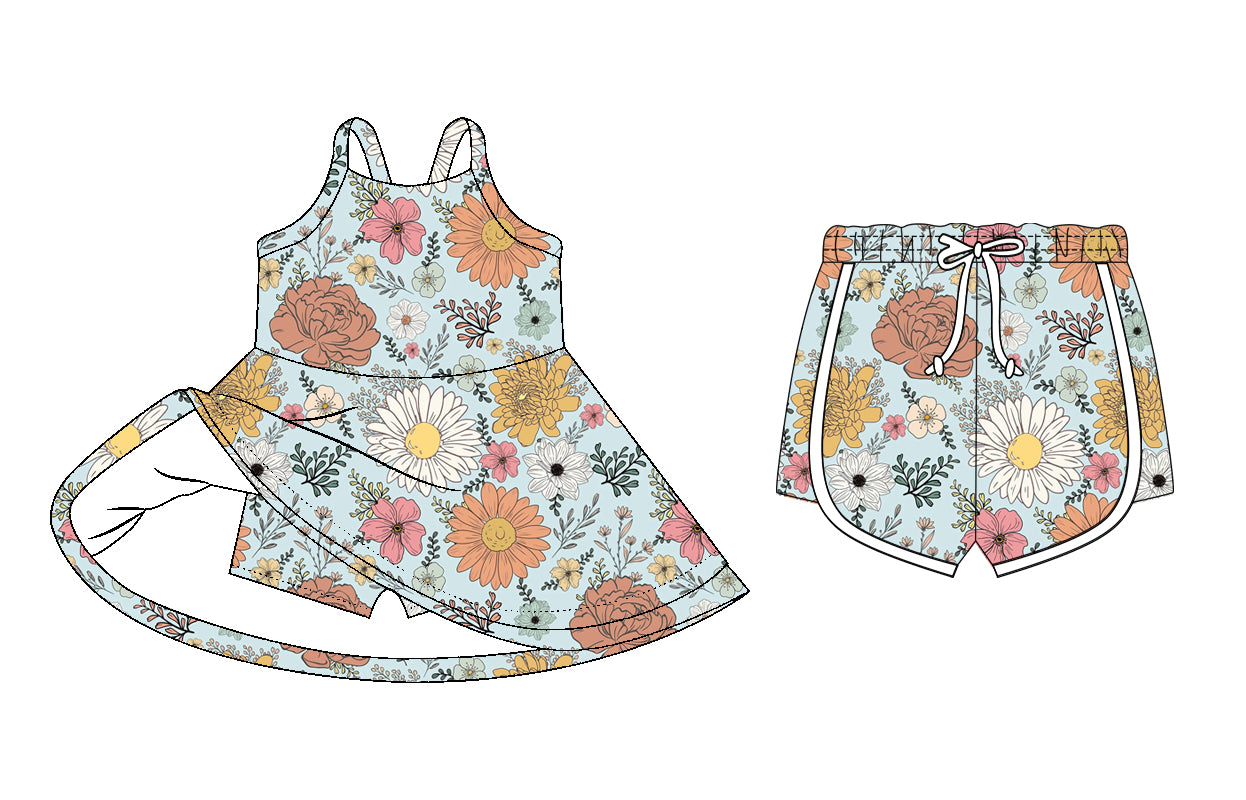 26.1.6 custom each style moq 5 eta 6-8week Sibling Sister floral baby short sleeve dress and shorts match design