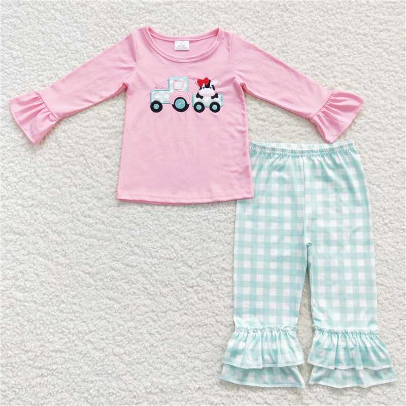 RTS NO MOQ(In Stock) GLP0487 Baby girl Toddler embroidery Shirts Pants Clothes Sets
