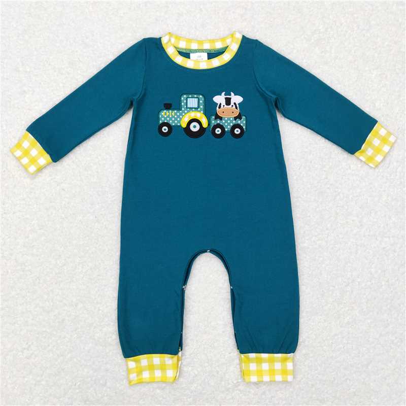 RTS NO MOQ(In Stock) LR0377 Baby boy clothes long-sleeved bodysuit with embroidered