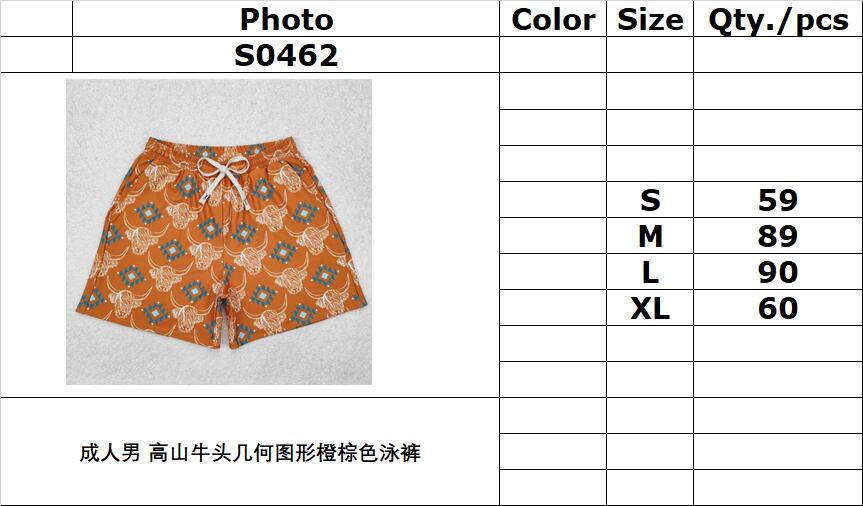 RTS NO MOQ ETA 5/7days arrived S0462 Adult male Alpine bull head geometric pattern orange brown swimming trunks