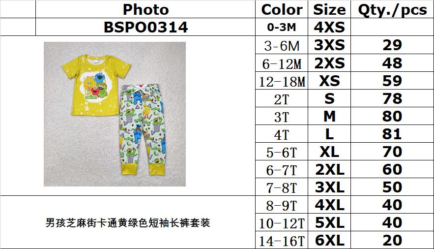 RTS no moq BSPO0314 Boy Sesame Street cartoon yellow green short-sleeved trousers set