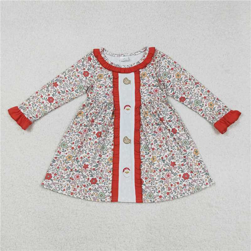 RTS NO MOQ(In Stock) GLD1062 Embroidery Christmas Long Sleeve Dress