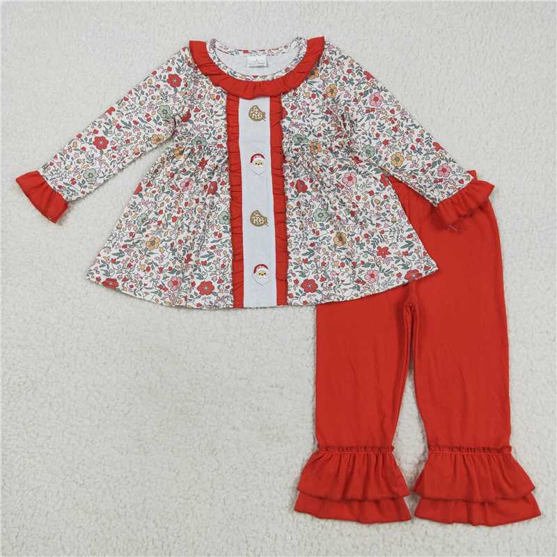 RTS NO MOQ(In Stock) GLP2365 Embroidered Christmas Long Sleeve Pants Set