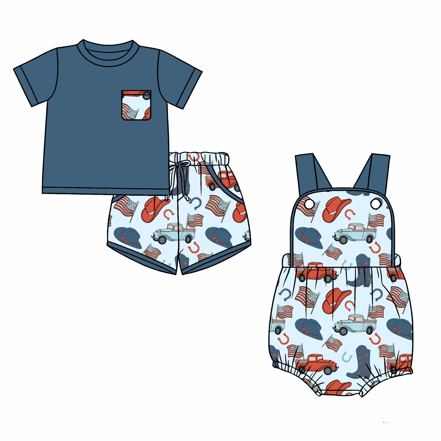26.1.2 custom each style moq 5 eta 6-8week Sibling Sister hat flag baby boy short sleeve shorts sets and romper match design