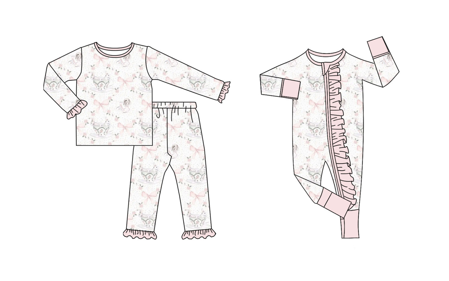 25.11.21 custom each style moq 5 eta 6-8week Sibling Sisters bunny bow baby girl clothes long sleeve pants sets and romper match family design