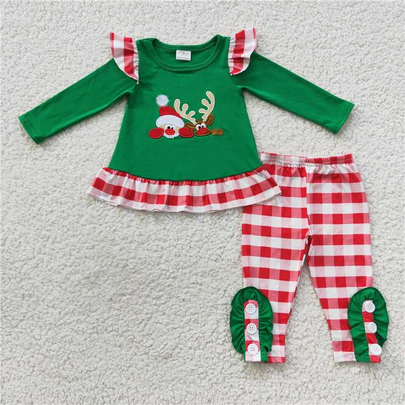 RTS NO MOQ(In Stock) GLP0507 Baby girl Toddler Christmas embroidery Shirts Pants Clothes Sets