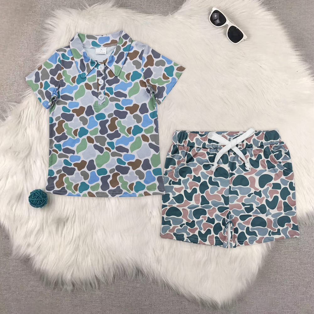 RTS NO MOQ BT1214+SS0375 camouflage short-sleeved top pocket shorts