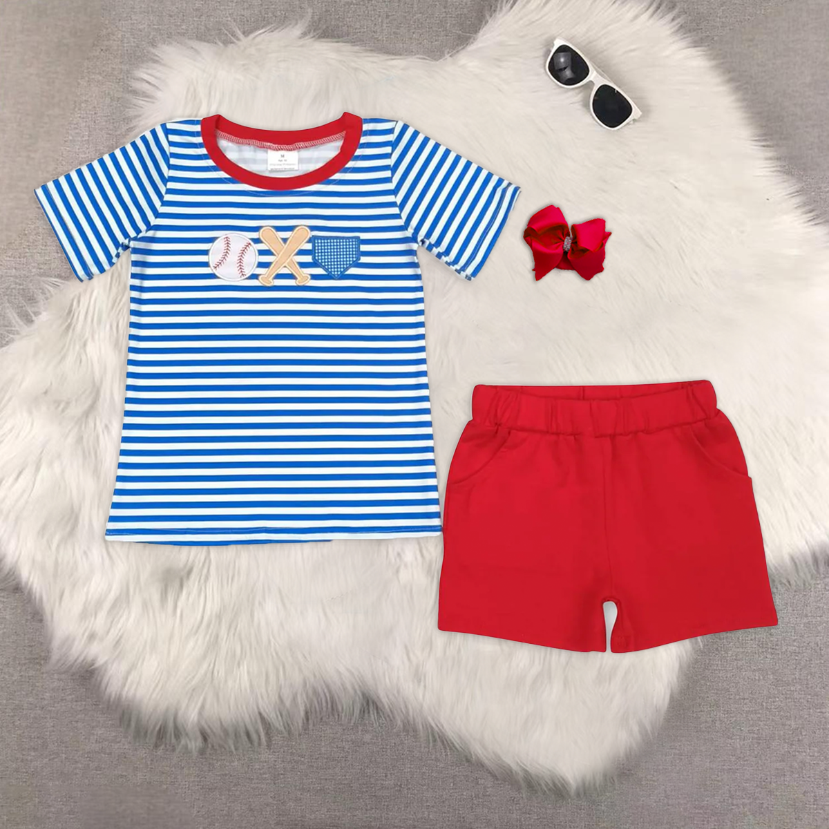 rts no moq BT0657+SS0270 baby boy clothes striped short-sleeved top red shorts sets