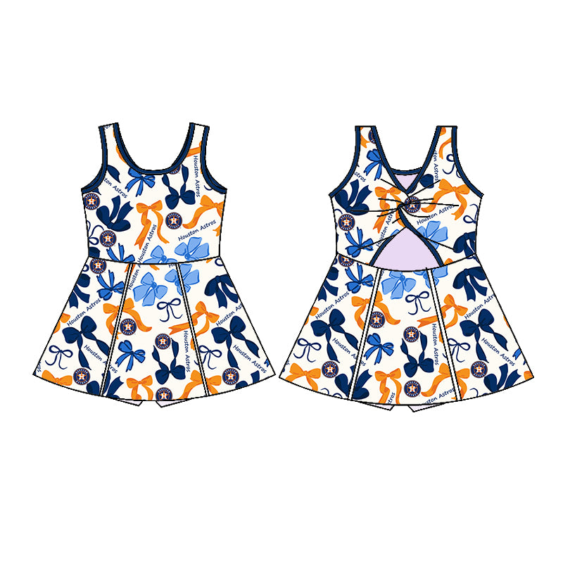 Custom moq 5 mix sizes summer teams baby girls clothes team blue short sleeve skirts shorts sets dress 1 and dress 2 and dress 3 and dress 4-25.5.17