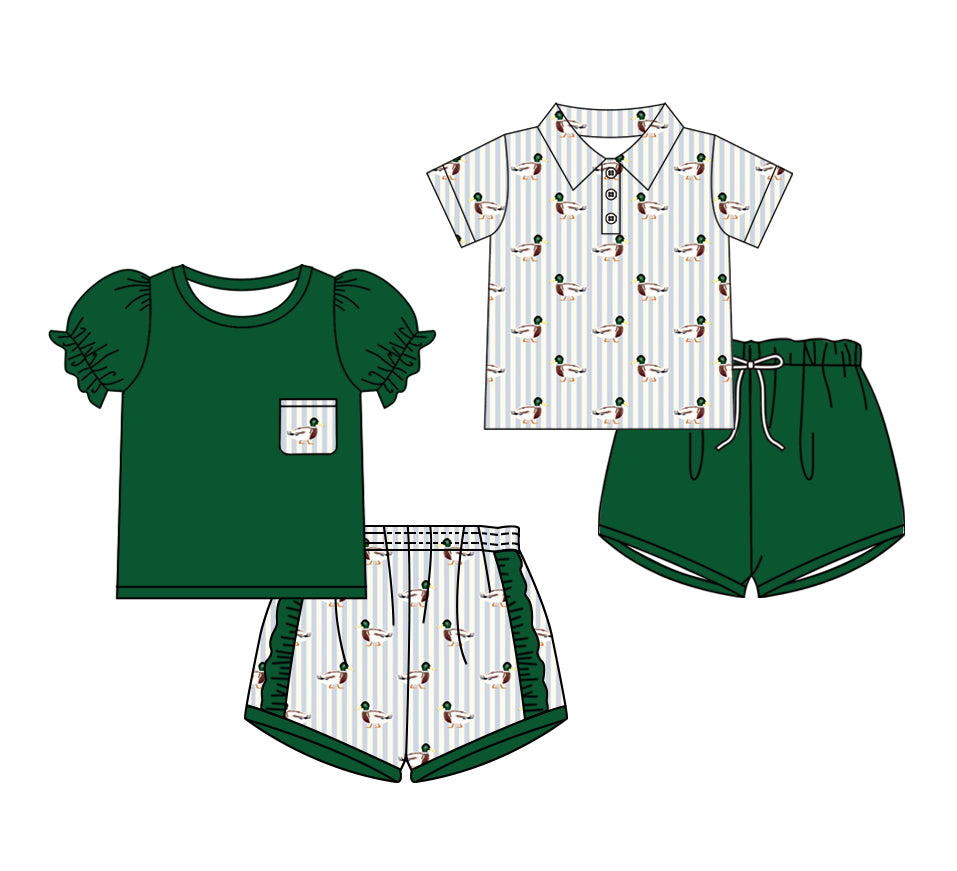 25.11.26 custom each style moq 5 eta 6-8week Sibling Sisters duck green baby girl clothes short sleeve shorts sets 2 match family design