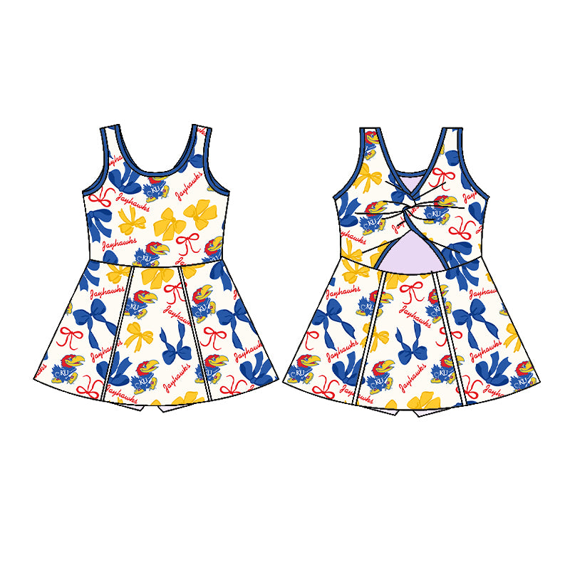 Custom moq 5 mix sizes summer teams baby girls clothes team blue short sleeve skirts shorts sets dress 1 and dress 2 and dress 3 and dress 4-25.5.22