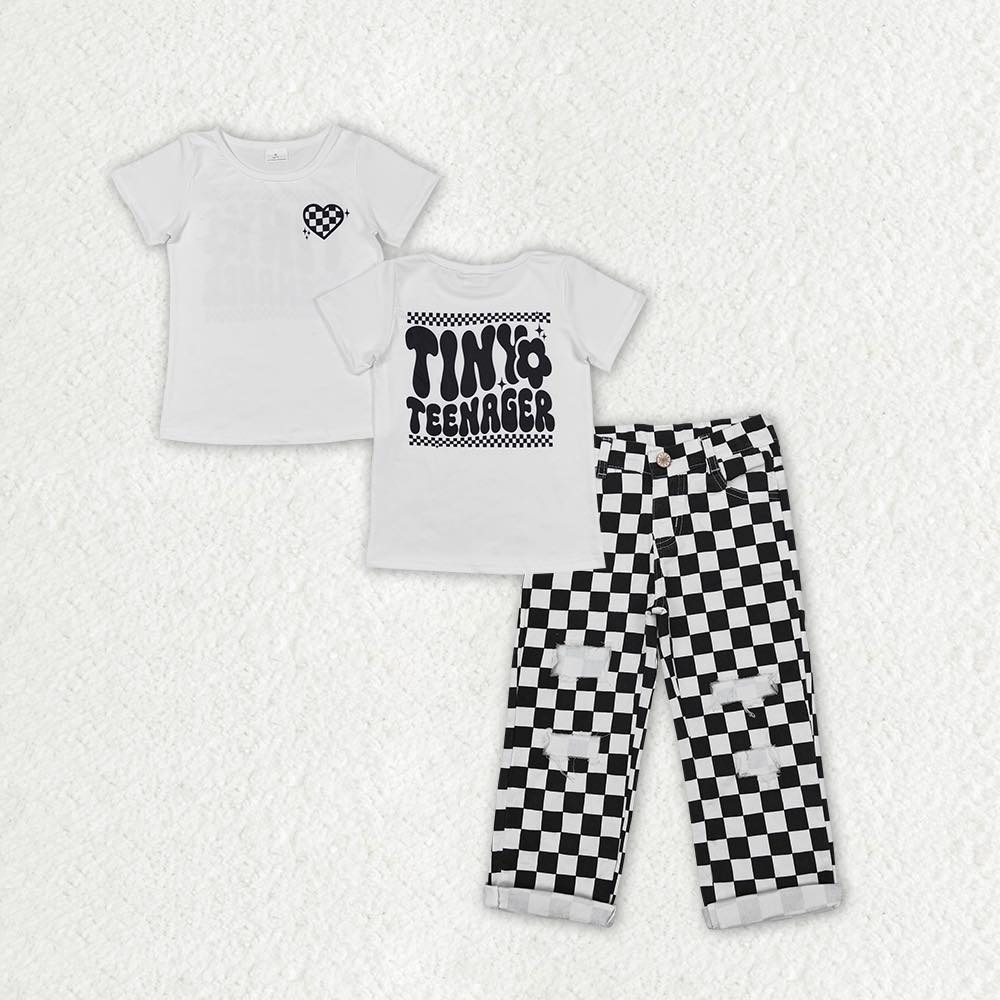 RTS NO MOQ Black plaid denim pants + top set