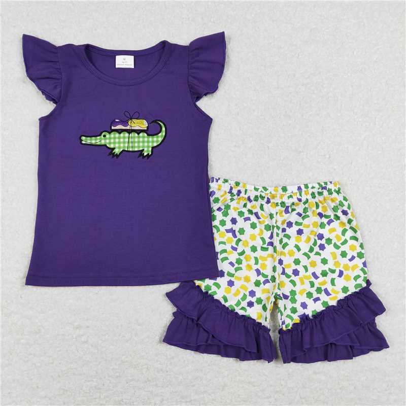 RTS NO MO Baby Girls and Boys Masked Party Purple Short Sleeve Shorts Set