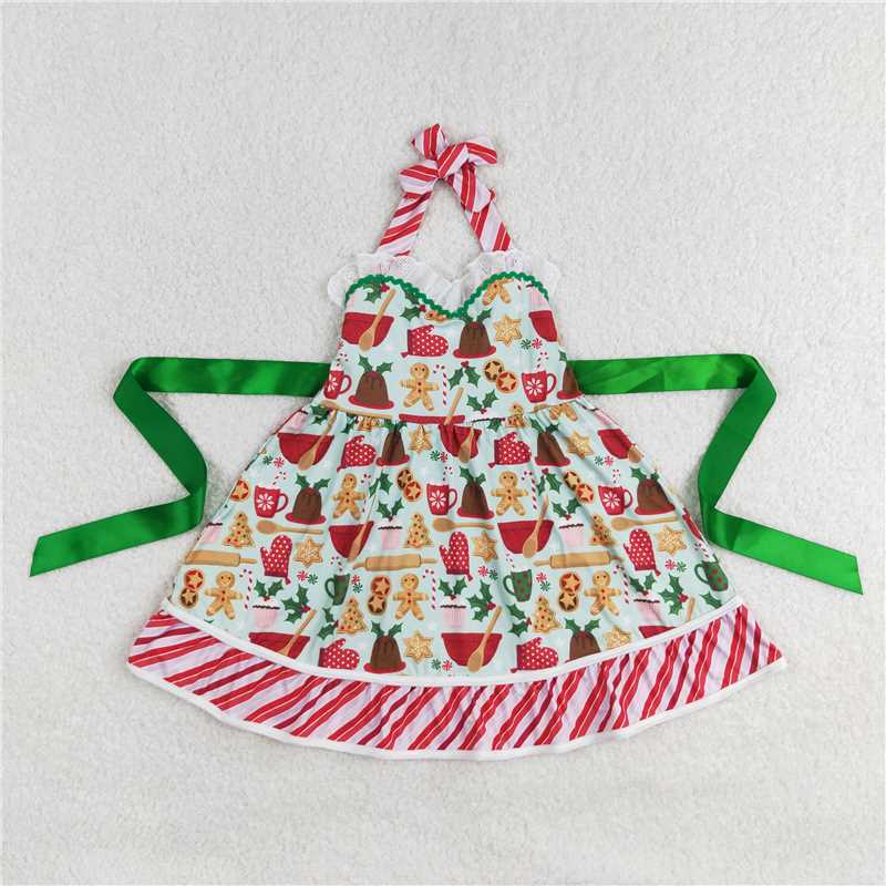 RTS NO MOQ Baby Girl Christmas Cup Gingerbread Knee-Length Dress - Halter Neck Skirt - Crawling Suit - Adult Pants - Children's Long Suit