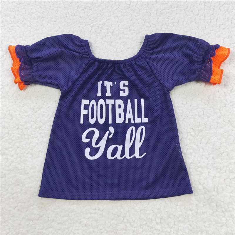 RTS NO MOQ Sibling baby girl clothes Mesh summer fabric Offset blue short-sleeved top Offset purple short-sleeved top jersey