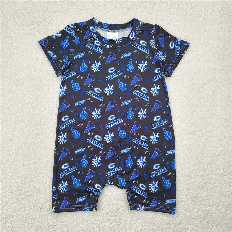 RTS SALES NO MOQ4.19字母CHARGERS蓝色手势1圆锥筒黑色连体衣Letter CHARGERS blue hand gesture 1 cone tube black jumpsuit