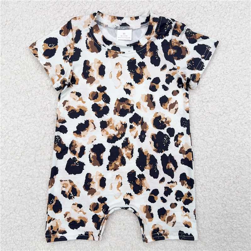 RTS SALES NO MOQ棕黑色豹纹白底连体衣Brown and black leopard print bodysuit with white background