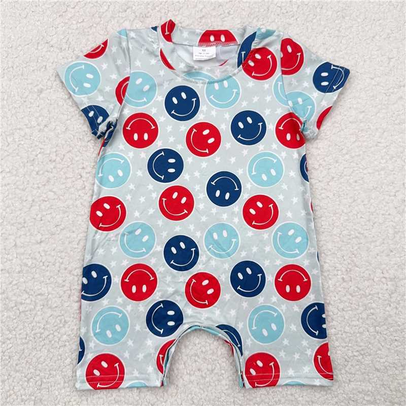 RTS SALES NO MOQ4.19红蓝色笑脸星星蓝色连体衣Red and blue smiley face star blue jumpsuit