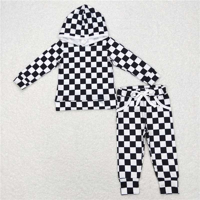 RTS NO MOQ Dark Brown Plaid Long Suit & Black and White Plaid Long Hooded Suit