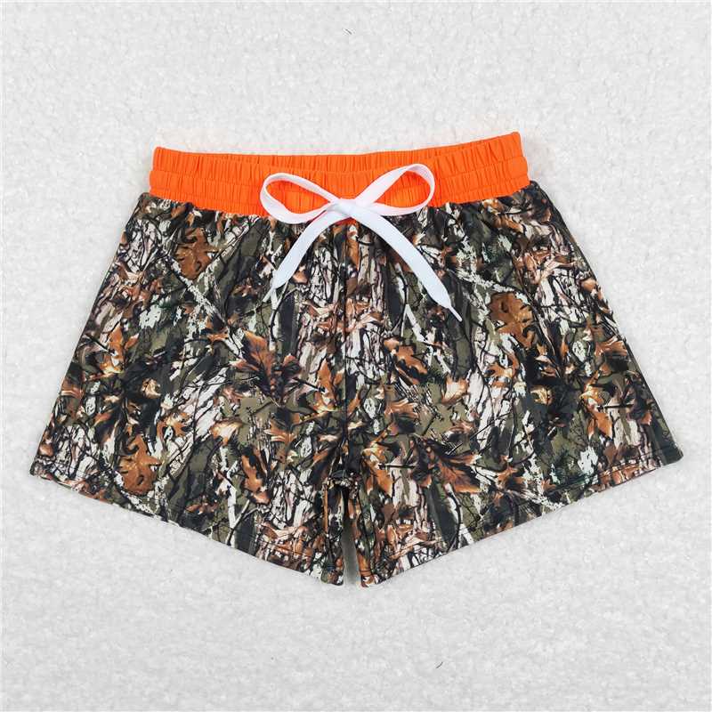 S0195 Boys Jungle Camo Orange Swim Trunks