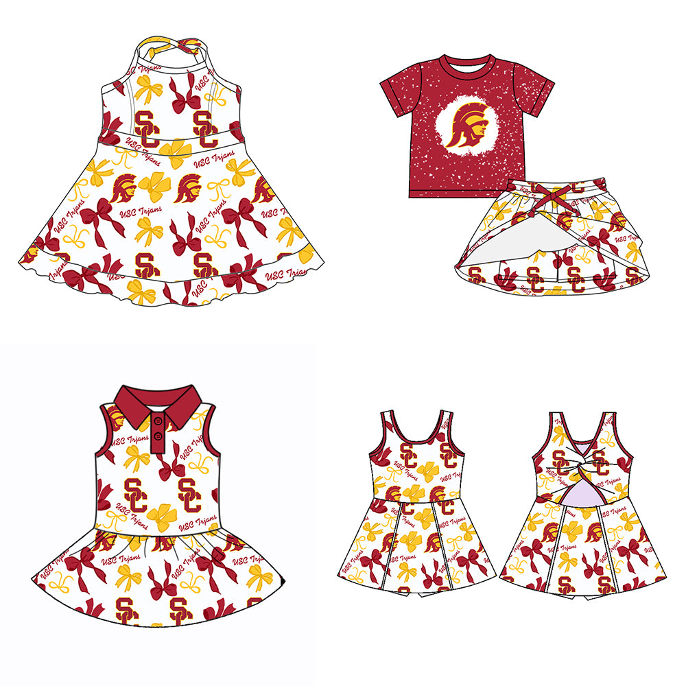 Custom moq 5 mix sizes summer teams baby girls clothes team red short sleeve skirts shorts sets dress 1 and dress 2 and dress 3 and dress 4-25.5.26