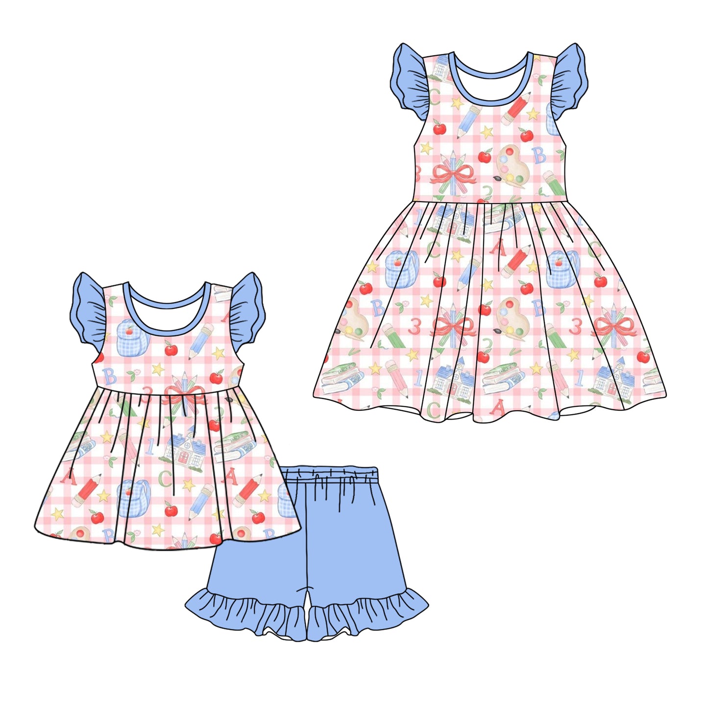 12.31 custom each style moq 5eta 4-6week Sibling Sister bow baby girl short sleeve shorts sets and dresses match design