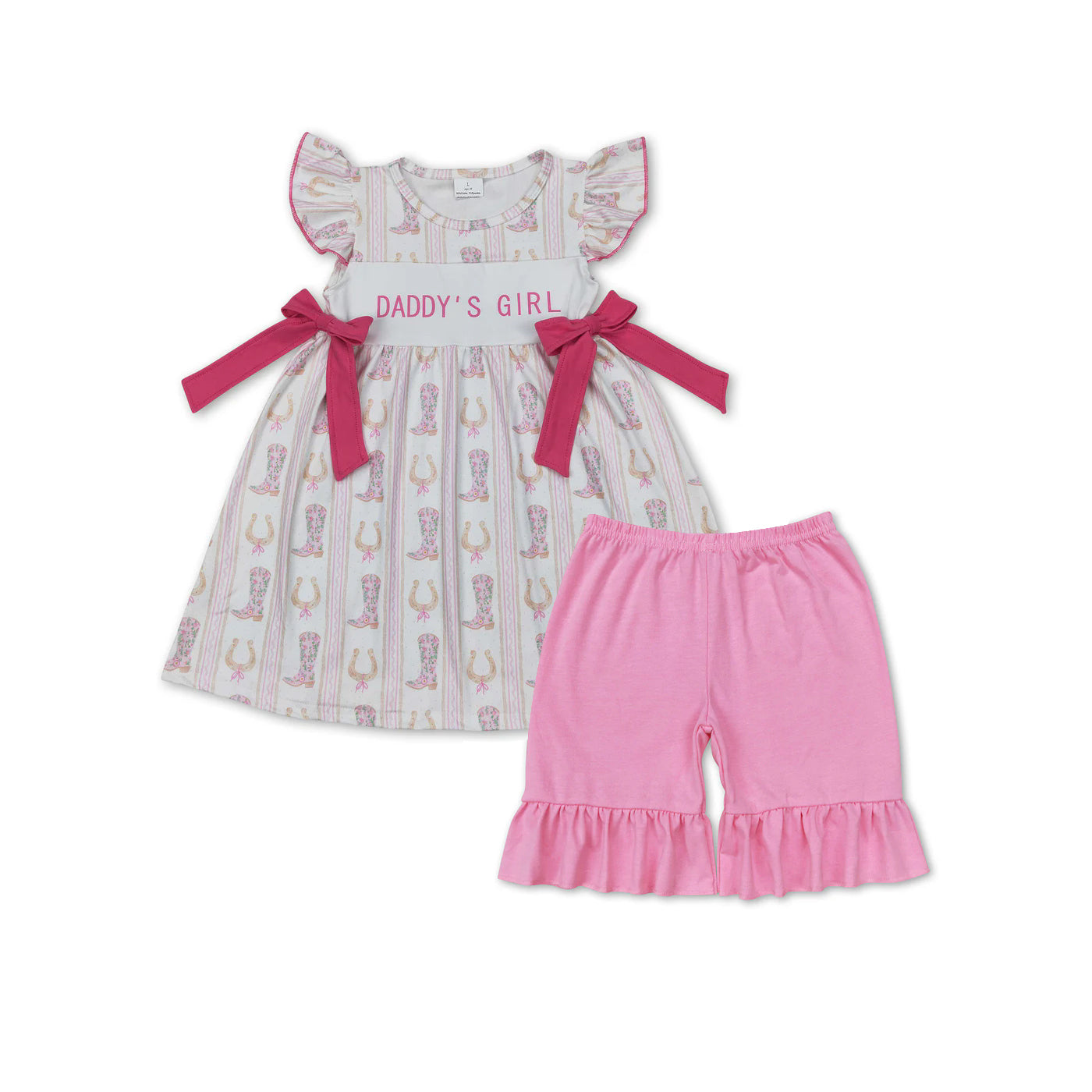RTS NO MOQ GSD2053+SS0356 DADDY GIRL bow pink suspender dress shorts sets