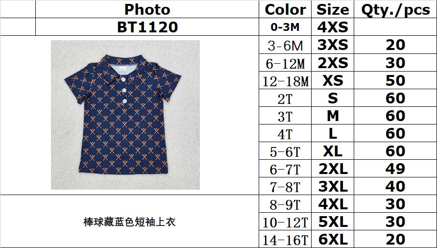 RTS NO MOQ ETA 5/7days Arrived BT1120 Baseball navy blue short-sleeved top