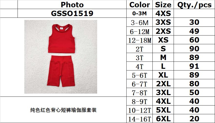 RTS NO MOQ GSSO1519 Pure red vest shorts yoga suit