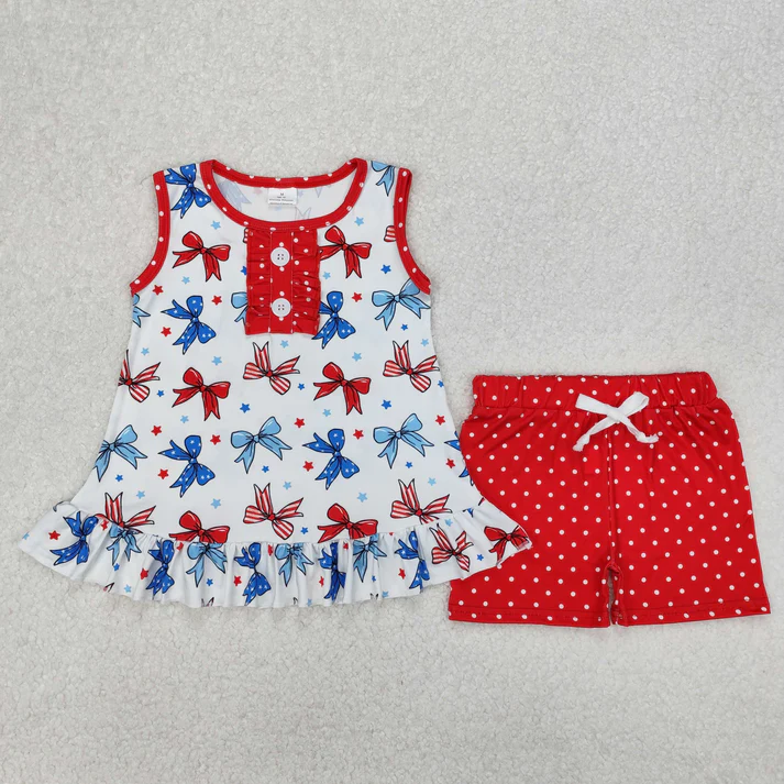 RTS NO MOQ Baby girl clothes 4th of july short Sleeve shorts Suit