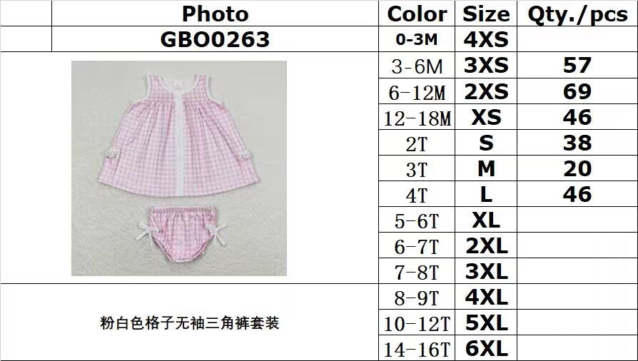 GBO0263 Pink and white plaid sleeveless briefs suit