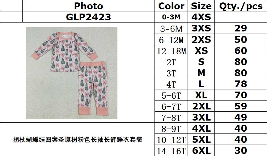 rts no moq GLP2423 Crutch bow pattern Christmas tree pink long-sleeved trousers pajama set