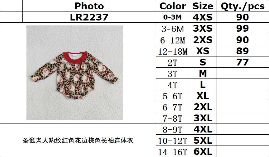 RTS NO MOQ LR2237 Santa Claus leopard print red lace brown long-sleeved jumpsuit